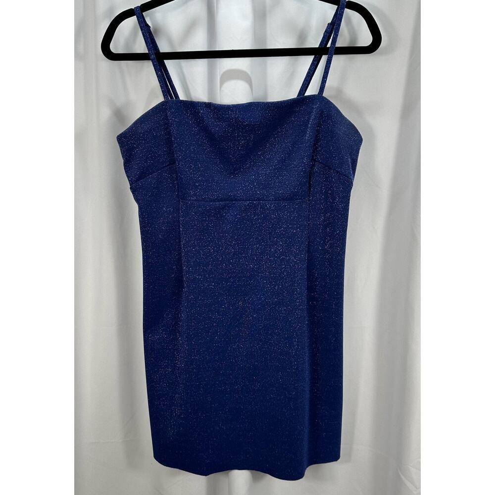 Wild Fable Blue Sparkly Party Dress Spaghetti Straps Stretch Poly‎ Knit Size L